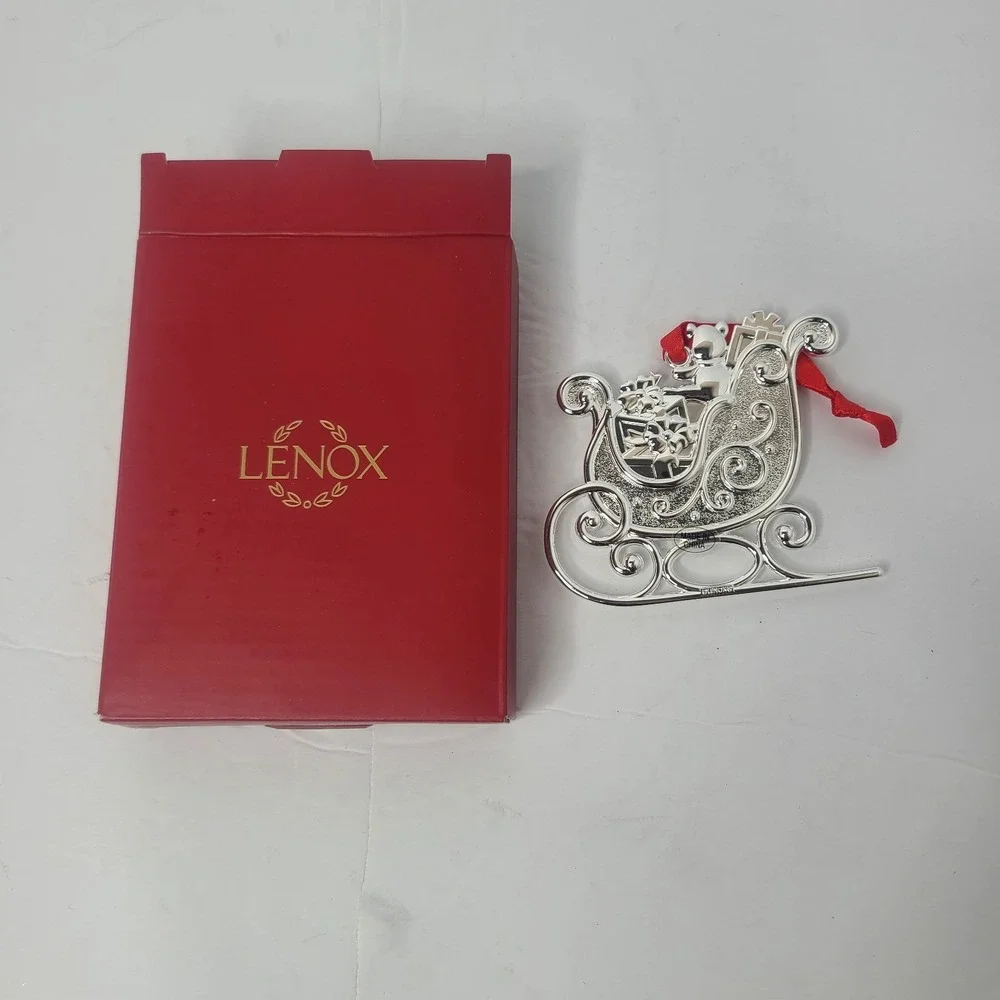 Lenox Sparkle and Scroll Silverplate Clear Crystal Sleigh Christmas Ornament